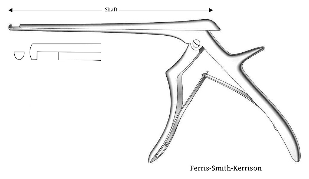 Pinza para disco intervertebral Ferris-Smith-Kerrison premium, corte hacia abajo, ancho de punta = 4 mm - longitud del eje = 18 cm