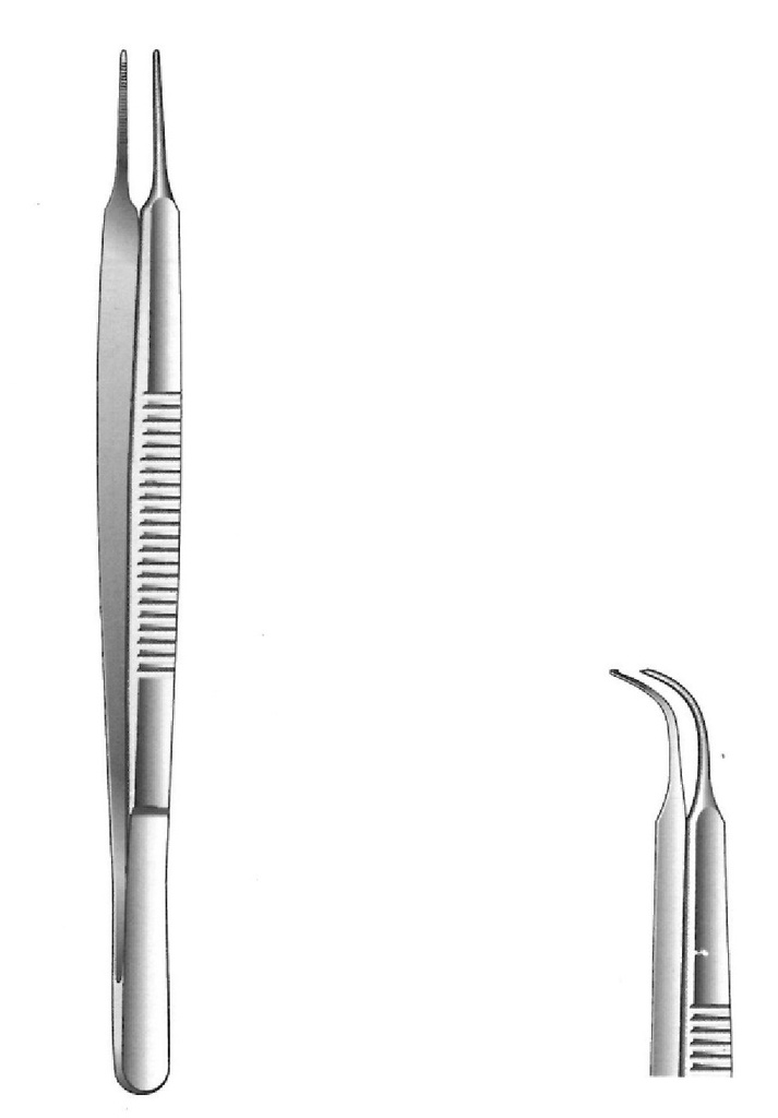 Pinza para iris de Stevens premium, curva fuerte, dientes = 1:2 - longitud = 10.5 cm / 4-1/4&quot;