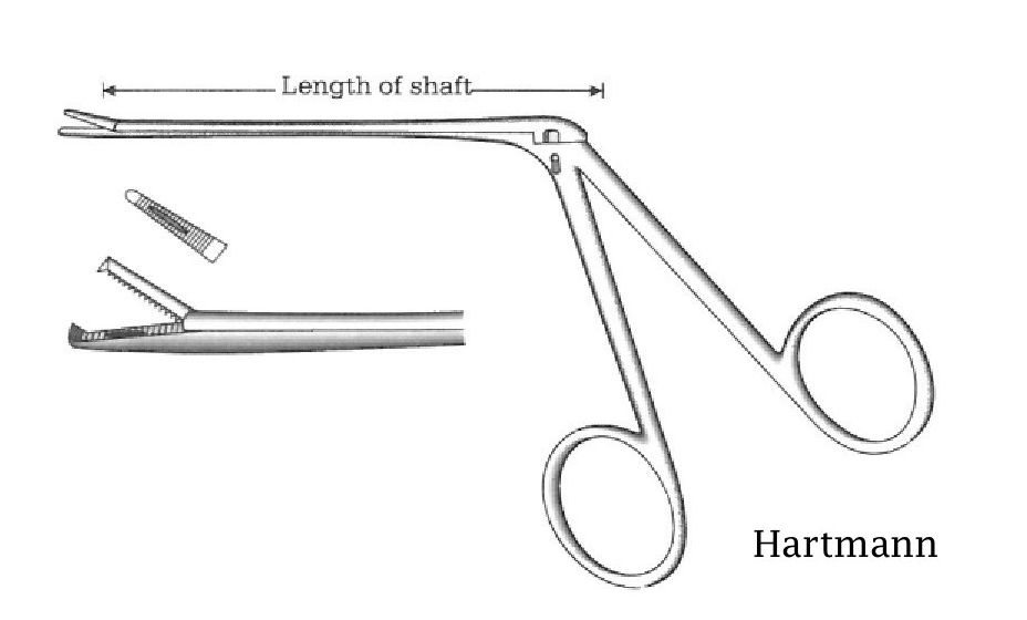 Pinza para pólipo oído Hartmann premium, dientes = 1:2 - longitud del eje = 8.5 cm / 3-1/2&quot;