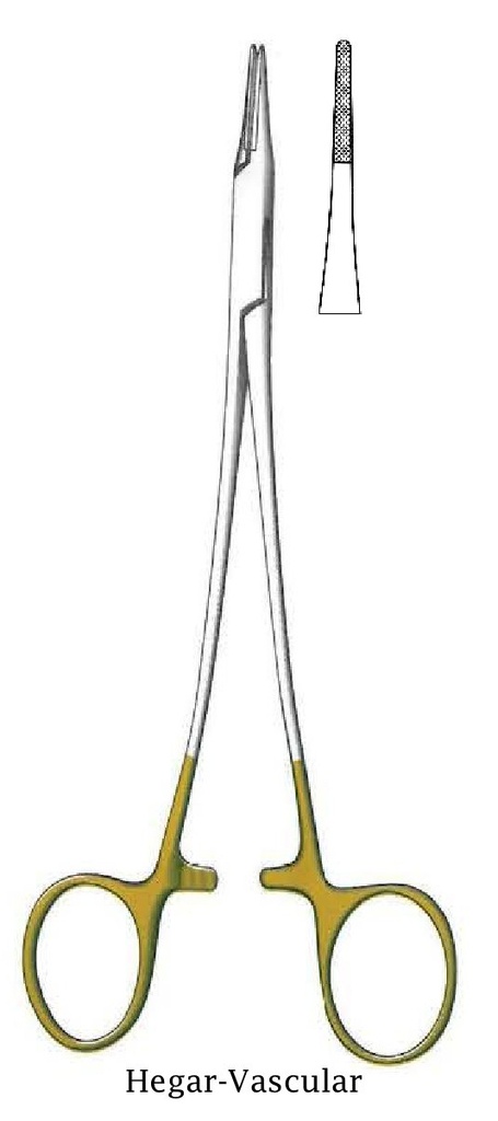Porta agujas Hegar-Vascular premium, TC Gold - longitud = 23 cm / 9&quot;