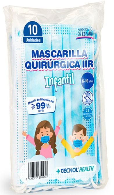 Mascarilla 3 capas quirúrgica infantil (6 - 10 años), AZUL, según Norma EN 14683 TYPE IIR