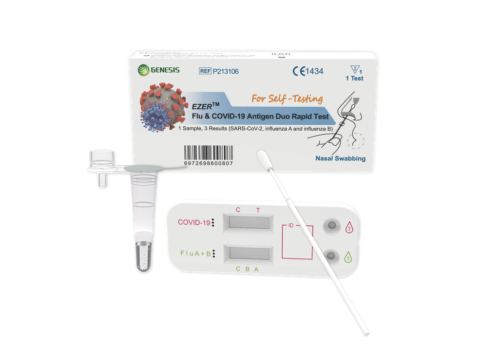 Test de Antígenos Rápido Combinado COVID-19 y Gripe A y B (Hisopo Nasal) de Ezer