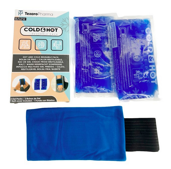 Pack de 2 Bolsas de Gel Frío y Calor Reutilizables (26 x 15 cm) con Funda Multiposición en Caja de Tezaro Pharma
