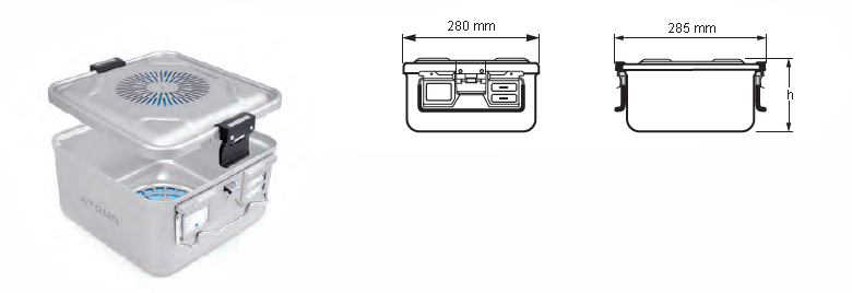 Contenedor para Esterilización Perforado de Modelo Plasma 1/2 y Tapa Perforada Color Gris - 310 x 280 x H mm